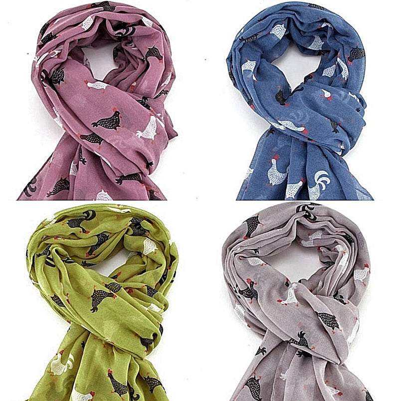Lightweight ladies Scarf 'Roosters' design Hen Chicken lover gift stocking filler