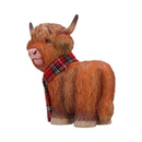 Standing Highland Cow with Fabric Hat and Scarf, Length 13cm, Gift Boxed