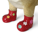 Pug Dog Figurine In Red Welly Boots With Colourful Flowers Pattern Home Or Garden Decor