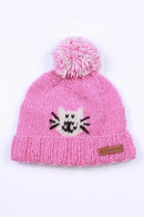 Pachamama Smiley Cat Bobble Beanie Hat Chunky Knit Wool