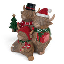 Family of Three Highland Cows In Christmas Attire Figurine, By Lesser & Pavey
