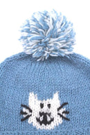 Pachamama Smiley Cat Bobble Beanie Hat Chunky Knit Wool