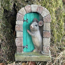 Cute Mouse in doorway fairy garden decoration (Green Door)