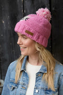Pachamama Smiley Cat Bobble Beanie Hat Chunky Knit Wool