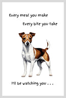 Dog lover novelty Tea Towel, with Dog Breed image and 'Watching you' funny wording, quality cotton (Jack Russell Terrier)
