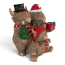 Family of Three Highland Cows In Christmas Attire Figurine, By Lesser & Pavey