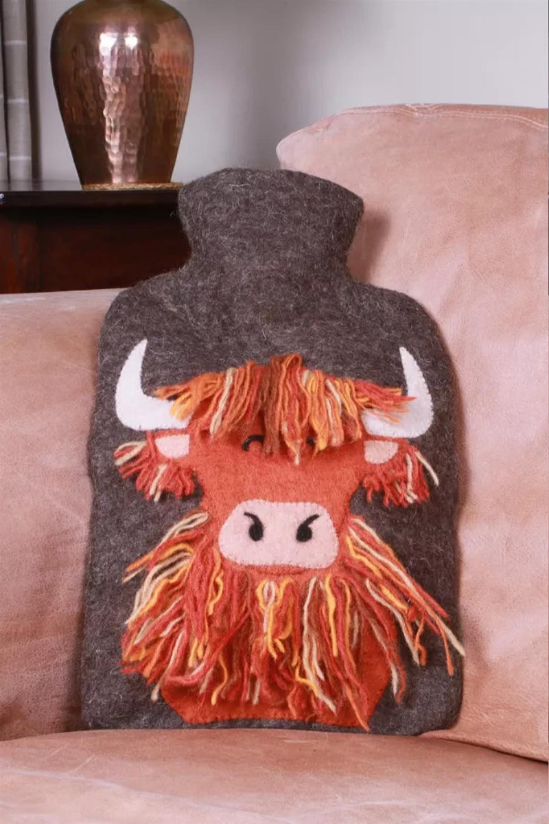 Pachamama Hand Felted Highland Cow Hot Water Bottle