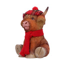Sitting Highland Cow with Fabric Hat And Scarf, Height 11.5cm, Gift Boxed