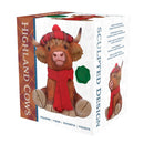 Sitting Highland Cow with Fabric Hat And Scarf, Height 11.5cm, Gift Boxed