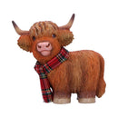 Standing Highland Cow with Fabric Hat and Scarf, Length 13cm, Gift Boxed