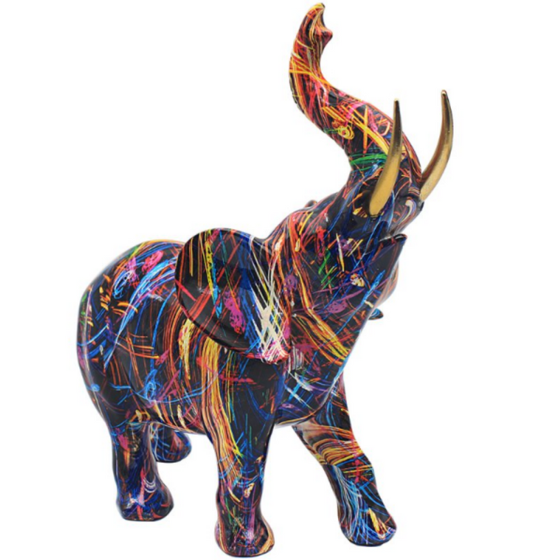 Large (26cm) Supernova Elephant Calf ornament bright coloured home decor figurine, safari animal lover gift