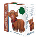 Standing Highland Cow with Fabric Hat and Scarf, Length 13cm, Gift Boxed