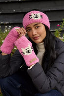 Pachamama Smiley Cat Bobble Beanie Hat Chunky Knit Wool