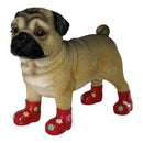 Pug Dog Figurine In Red Welly Boots With Colourful Flowers Pattern Home Or Garden Decor