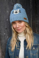 Pachamama Smiley Cat Bobble Beanie Hat Chunky Knit Wool
