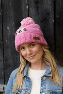 Pachamama Smiley Cat Bobble Beanie Hat Chunky Knit Wool