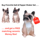 French Bulldog ceramic Salt & Pepper shaker set with FREE MONEY BOX