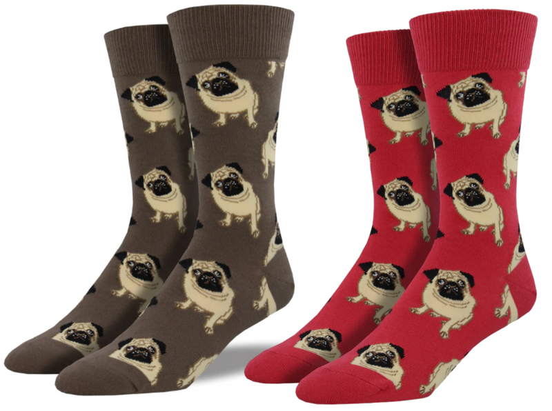 Men's Socksmith Pug design socks, quality cotton mix, terracotta red or brown, one size