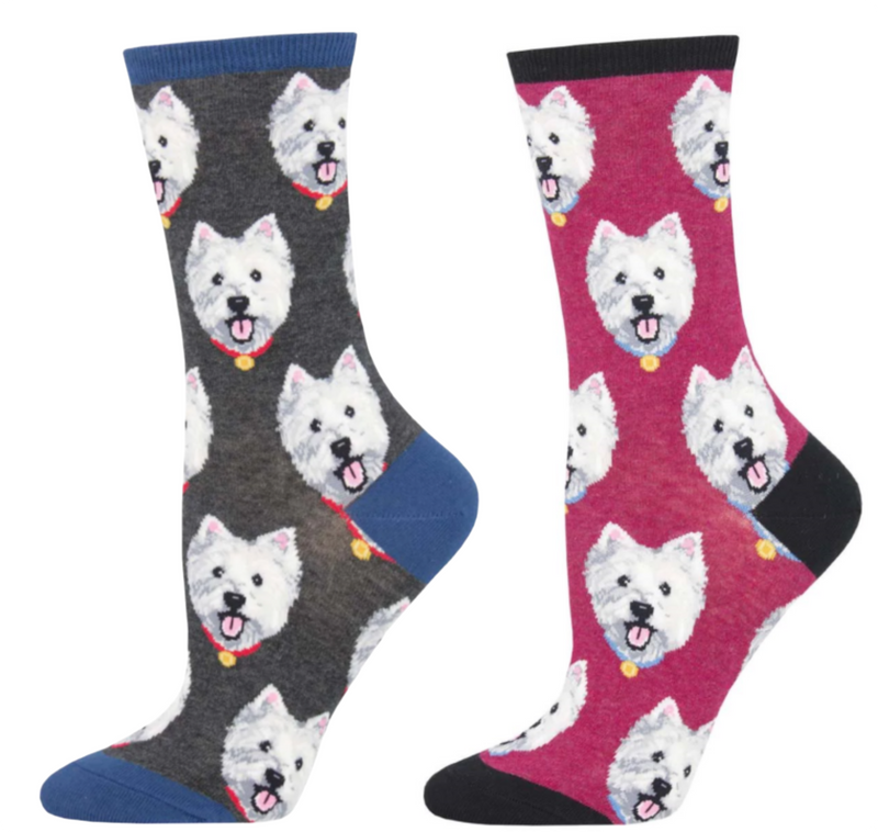 Women's Socksmith 'Westie' socks, quality cotton mix, West Highland Terrier design, One Size