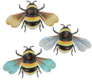 3 x 30cm mixed colour metal Bumble Bees, bright colour garden decoration