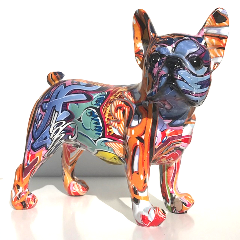 Graffiti Art French Bulldog figurine, bright coloured with glossy finish, boxed