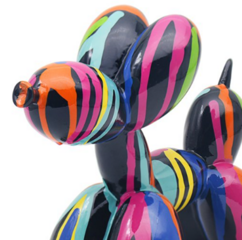 Drip Art Balloon Dog figurine, rainbow coloured glossy finish, gift boxed