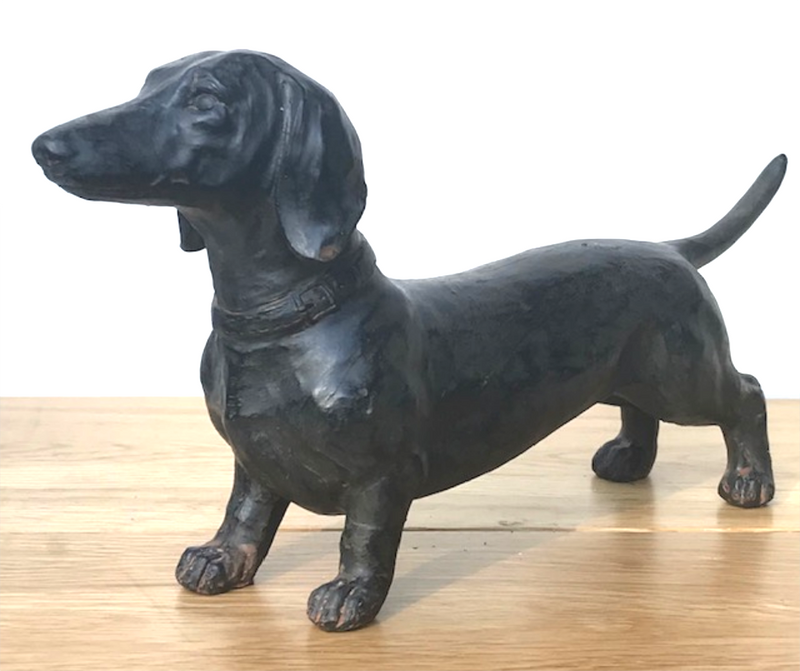 Dachshund figurine 26cm long dark wood effect sausage dog indoor or outdoor ornament