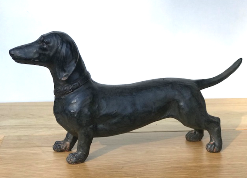Dachshund figurine 26cm long dark wood effect sausage dog indoor or outdoor ornament