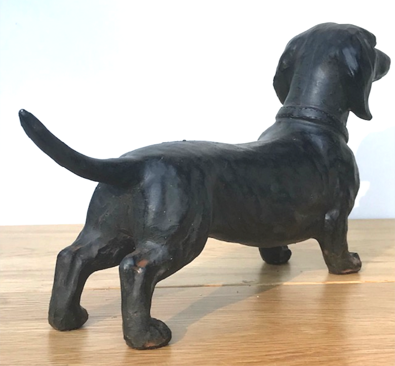 Dachshund figurine 26cm long dark wood effect sausage dog indoor or outdoor ornament