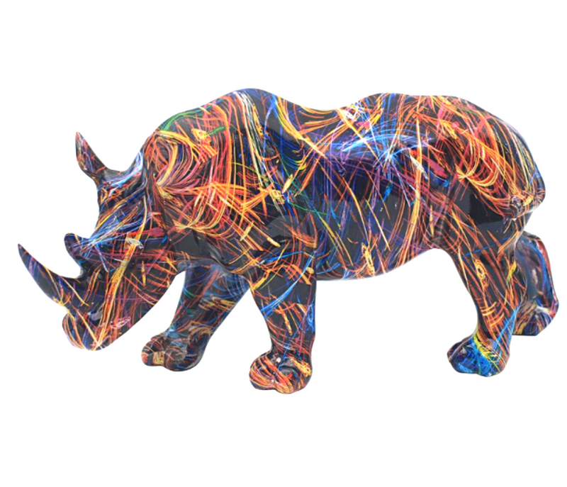 Supernova Rhino ornament bright coloured home decor figurine, Rhinoceros lover gift