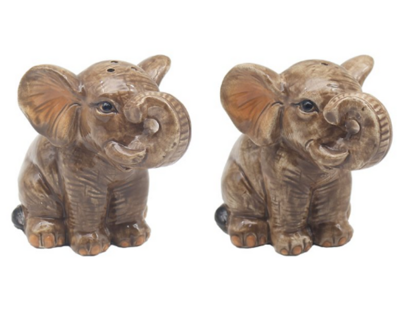 Elephants design ceramic Salt & Pepper cruet set by Lesser & Pavey, boxed