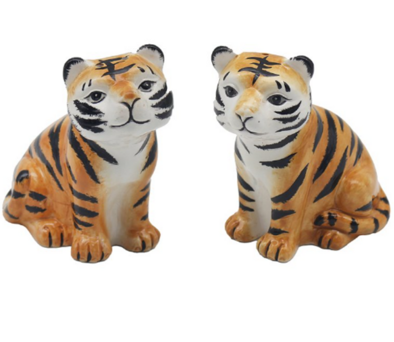 Tigers design ceramic Salt & Pepper cruet set by Lesser & Pavey, boxed