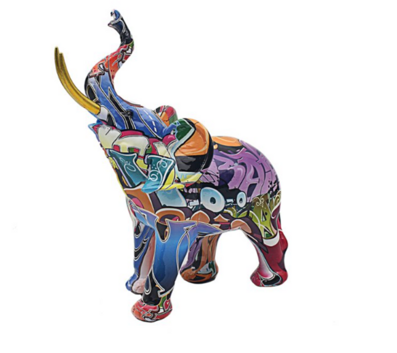 Graffiti Street Art Elephant Calf ornament figurine, bright coloured glossy finish, great Elephant lover gift