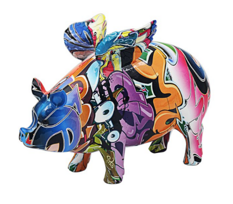 Standing Flying Pig Graffiti Street Art ornament figurine, Pig lover collectable