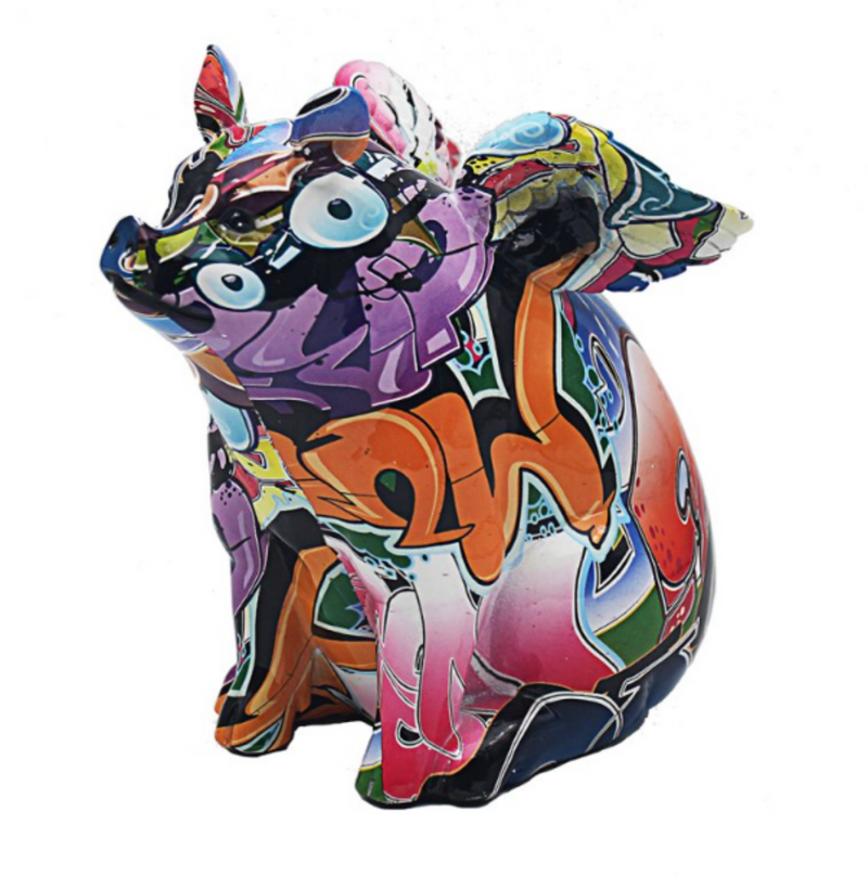 Sitting Flying Pig Graffiti Street Art ornament figurine, Pig lover collectable
