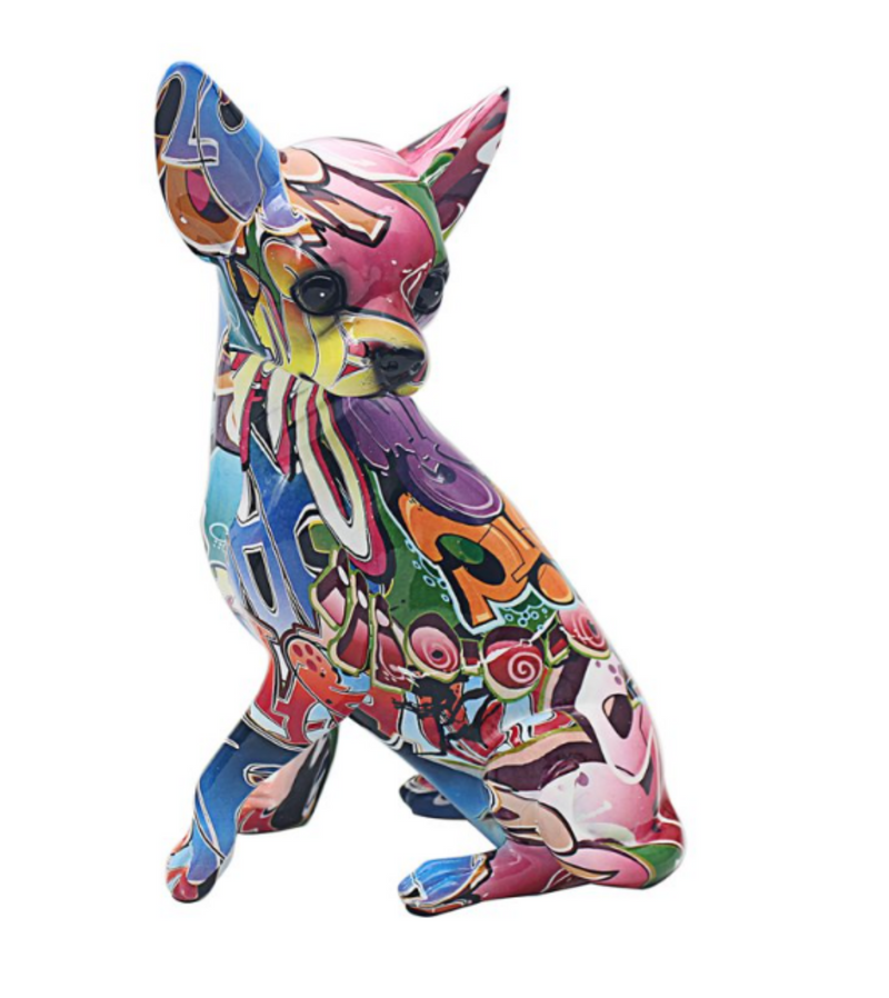 Graffiti Street Art design Chihuahua figurine by Lesser & Pavey, bright coloured glossy finish, boxed