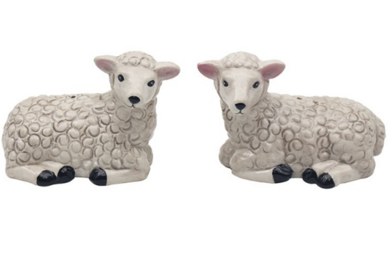 Sheep design ceramic Salt & Pepper cruet set by Lesser & Pavey, boxed