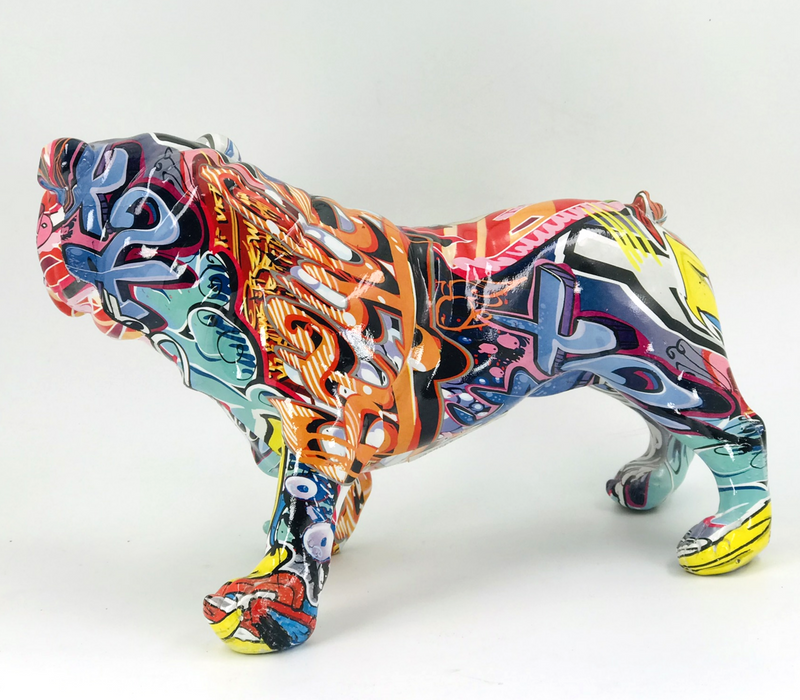 Graffiti Art English Bulldog figurine, bright coloured glossy finish, boxed