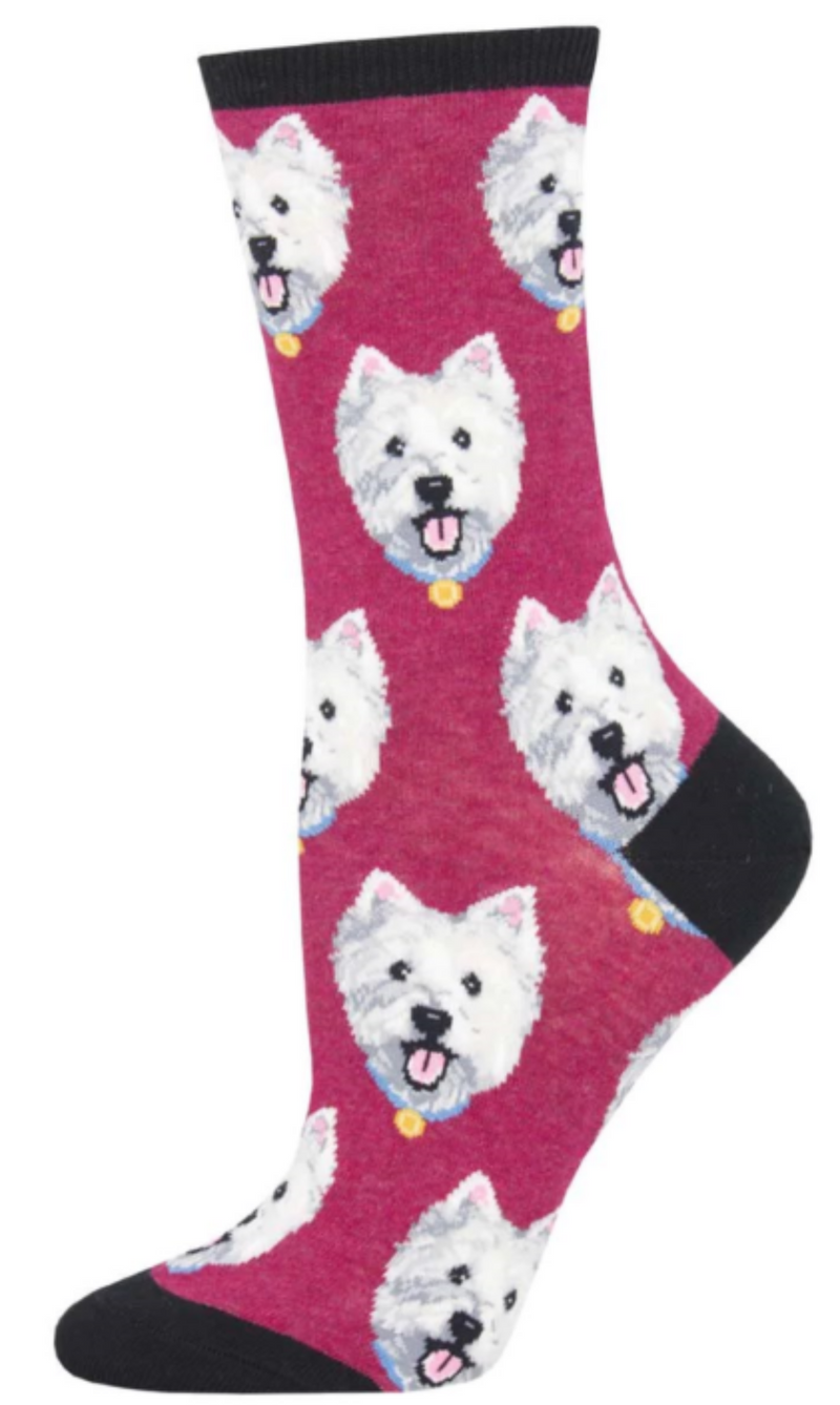 Women's Socksmith 'Westie' socks, quality cotton mix, West Highland Terrier design, One Size
