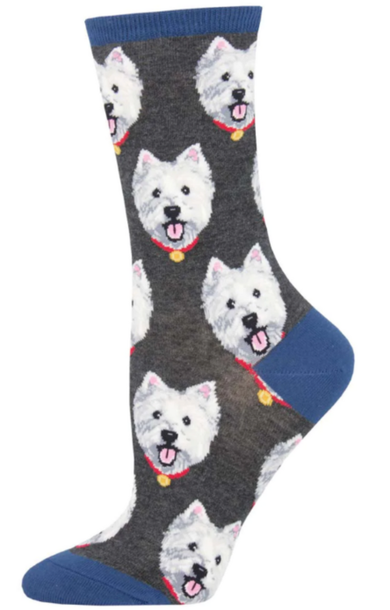 Women's Socksmith 'Westie' socks, quality cotton mix, West Highland Terrier design, One Size