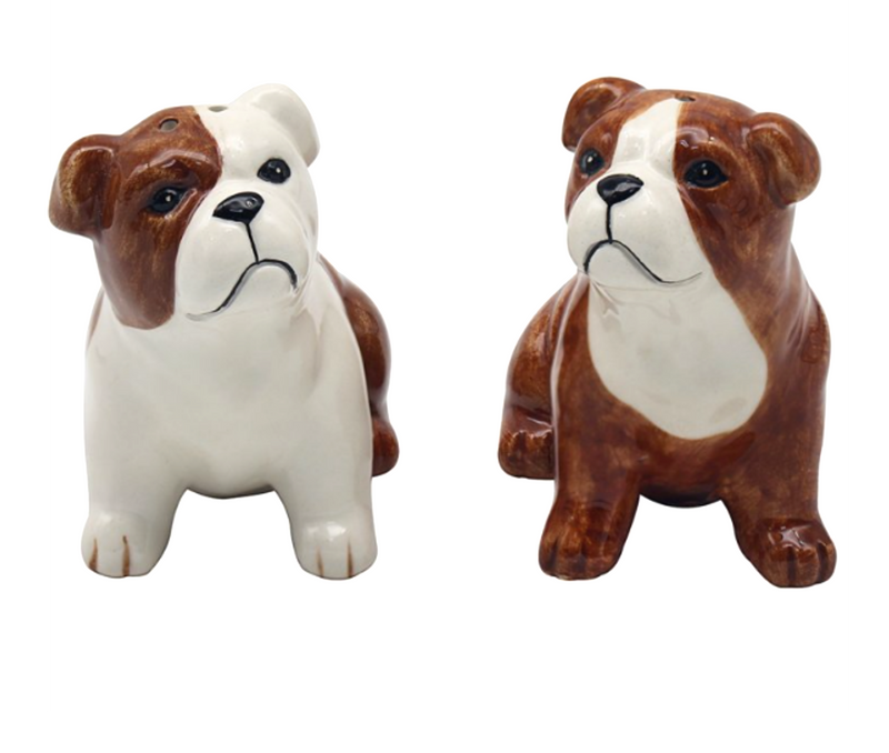 English Bulldog ceramic Salt & Pepper cruet set by Lesser & Pavey, boxed