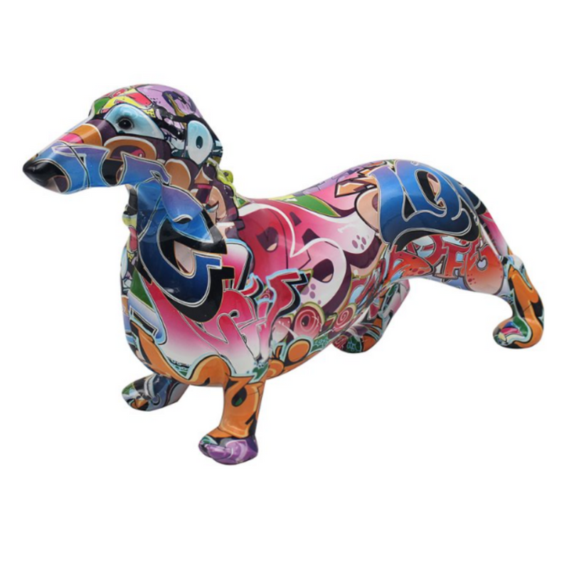 Graffiti Dachshund ornament figurine, new Graffiti Street Art design from Lesser & Pavey, great novelty Sausage Dog lover gift