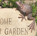 'WELCOME TO OUR GARDEN' stone effect garden or pond ornament, Frog lover gift