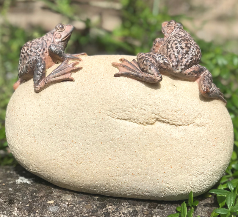 'WELCOME TO OUR GARDEN' stone effect garden or pond ornament, Frog lover gift