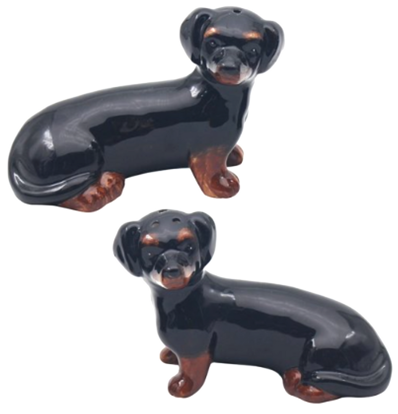 Dachshund design ceramic Salt & Pepper cruet set by Lesser & Pavey, boxed