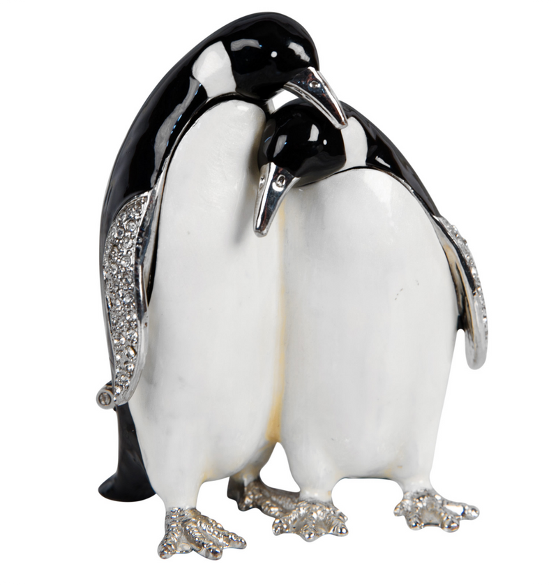 Pair of Penguins trinket jewellery box ornament by Treasured Trinkets, in quality gift box