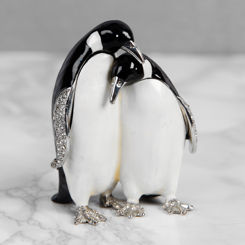 Pair of Penguins trinket jewellery box ornament by Treasured Trinkets, in quality gift box