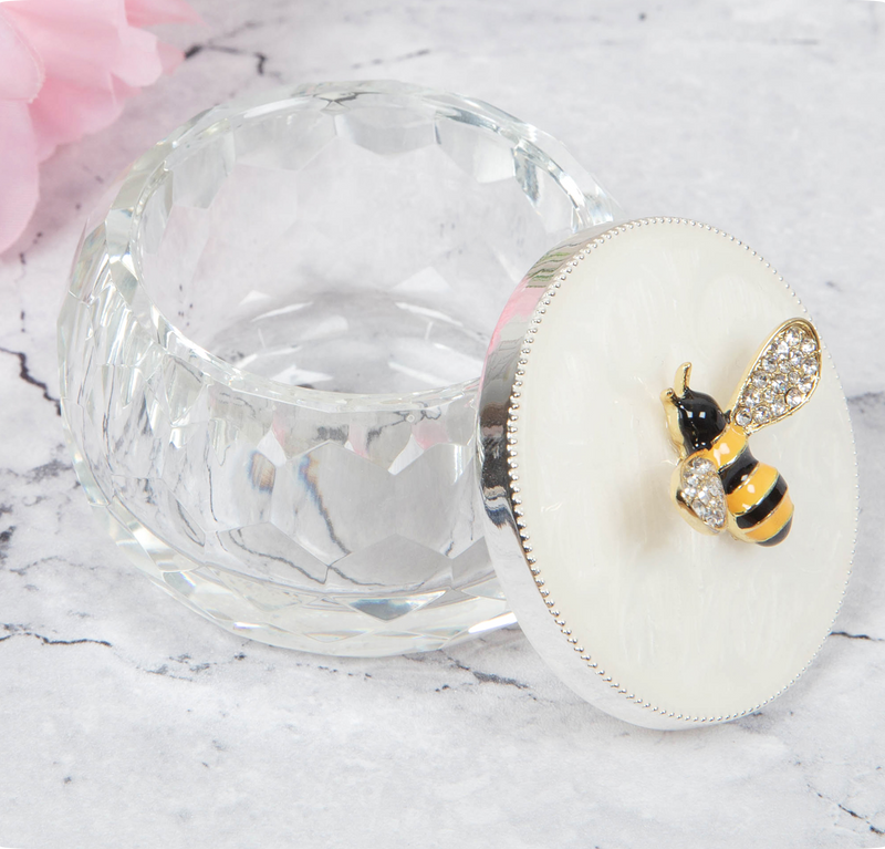 Cut Glass Silver Plated Bumble Bee Trinket Box