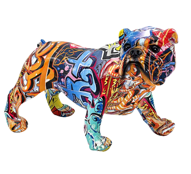 Graffiti Art English Bulldog figurine, bright coloured glossy finish, boxed