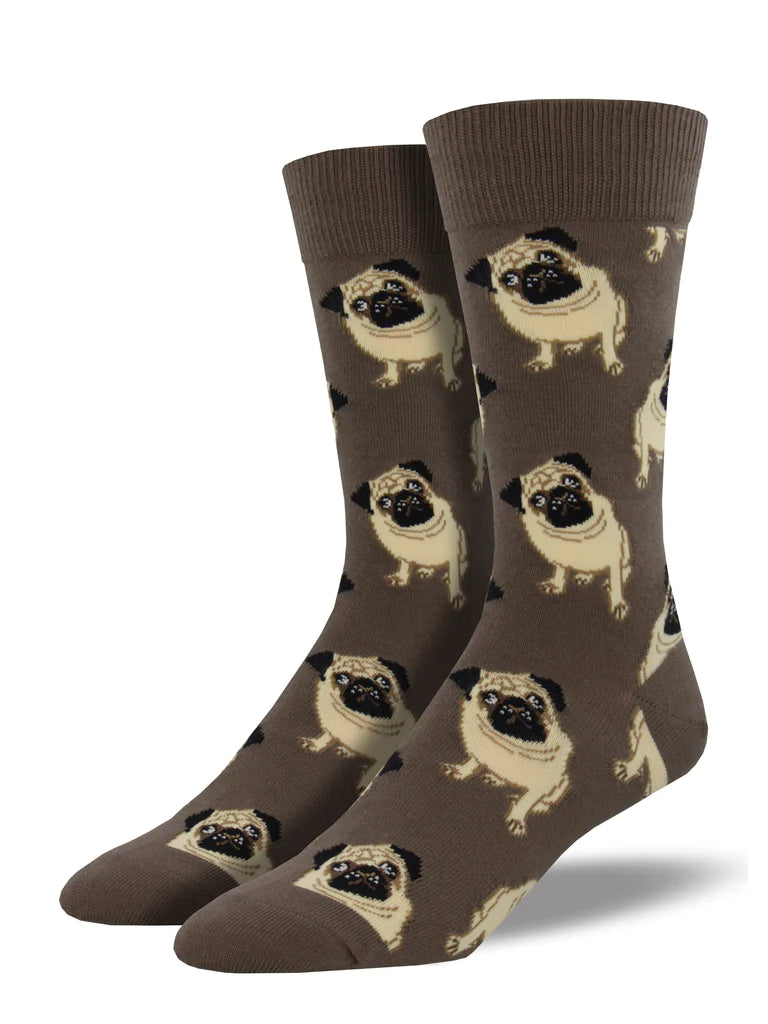 Men's Socksmith Pug design socks, quality cotton mix, terracotta red or brown, one size